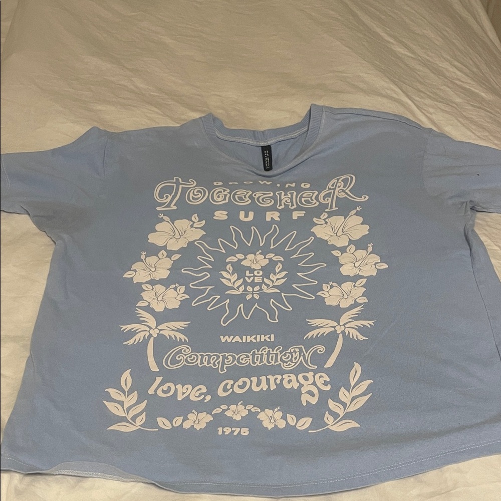 H&M Light Blue Tee with White Lettering